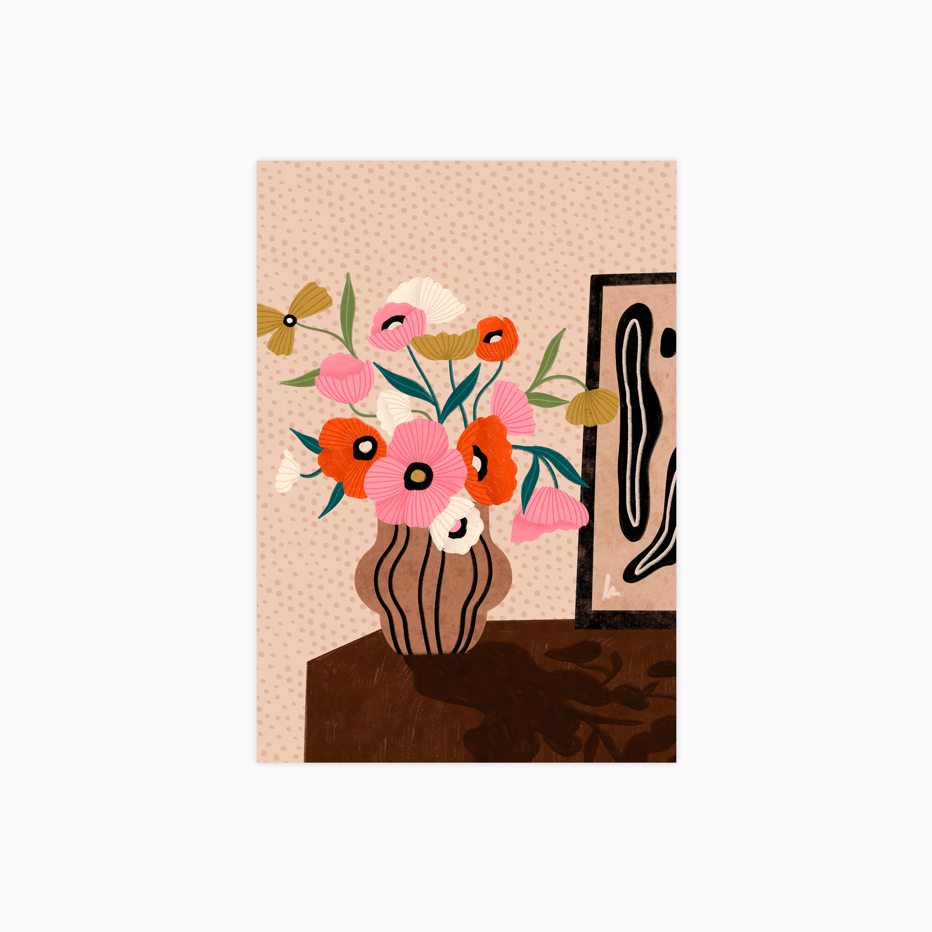Flowers on Sideboard Poster